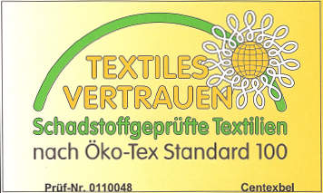 Zertifikat: Textiles Vertrauen, ko-Tex Standard 100